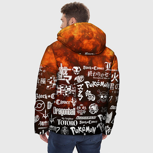 Мужская зимняя куртка Огненные аниме паттерн / 3D-Светло-серый – фото 4