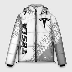 Куртка зимняя мужская Tesla speed на светлом фоне со следами шин: надпис, цвет: 3D-черный