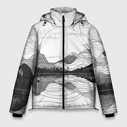Куртка зимняя мужская Минималистичный пейзаж чб, цвет: 3D-черный