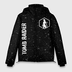 Мужская зимняя куртка Tomb Raider glitch на темном фоне: надпись, символ