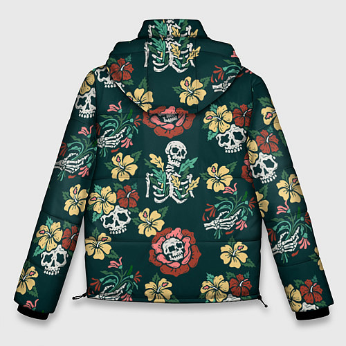 Мужская зимняя куртка Скелеты и черепа среди цветов / 3D-Светло-серый – фото 2