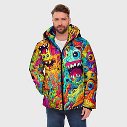 Куртка зимняя мужская Космические зубастые чудовища, цвет: 3D-черный — фото 2