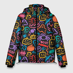 Мужская зимняя куртка Halloween colorful pumpkins, ghosts, spiders