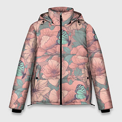 Куртка зимняя мужская Паттерн с бабочками и цветами, цвет: 3D-светло-серый