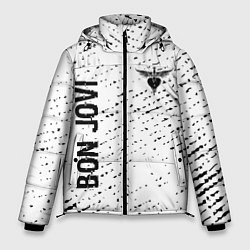 Мужская зимняя куртка Bon Jovi glitch на светлом фоне: надпись, символ