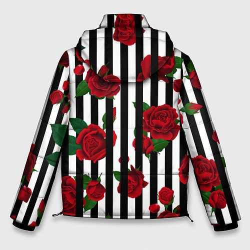 Мужская зимняя куртка Полосы и красные розы / 3D-Красный – фото 2