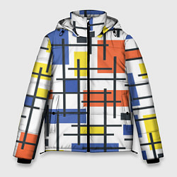Куртка зимняя мужская Разноцветные прямоугольники, цвет: 3D-красный