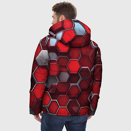 Мужская зимняя куртка Cyber hexagon red / 3D-Светло-серый – фото 4