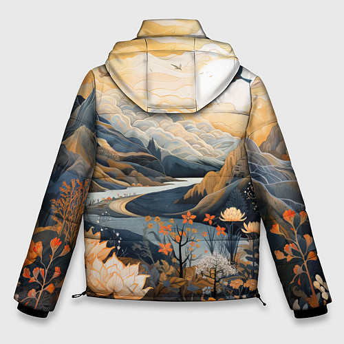 Мужская зимняя куртка Солнечное утро в цветущих горах / 3D-Красный – фото 2