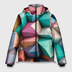 Куртка зимняя мужская Полигональные объемные кубы и тетраэдры в пастельн, цвет: 3D-светло-серый