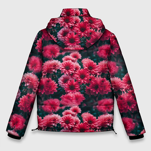Мужская зимняя куртка Красные цветы узор / 3D-Черный – фото 2