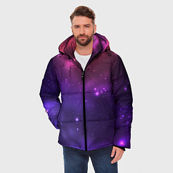 Куртка зимняя мужская Разноцветный космос - неоновое свечение, цвет: 3D-черный — фото 2