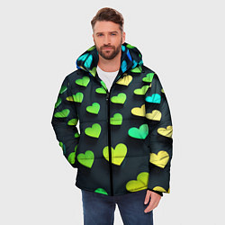 Куртка зимняя мужская Паттерн - сердца градиент - нейросеть, цвет: 3D-светло-серый — фото 2