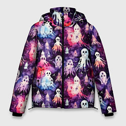 Куртка зимняя мужская Хэллоуин Акварельные привидения, цвет: 3D-черный