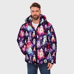 Куртка зимняя мужская Хэллоуин Акварельные привидения, цвет: 3D-красный — фото 2