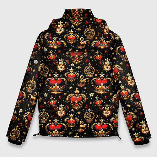 Мужская зимняя куртка Сердечки в золотых коронах / 3D-Черный – фото 2