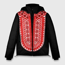Куртка зимняя мужская Красный орнамент в руском стиле, цвет: 3D-красный