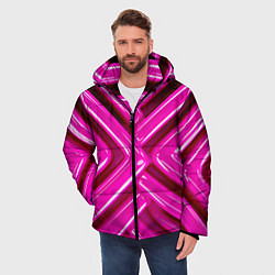 Куртка зимняя мужская Розовые абстрактные трубочки, цвет: 3D-черный — фото 2