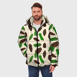 Куртка зимняя мужская Зимний узор - еловые ветки и шишки, цвет: 3D-черный — фото 2