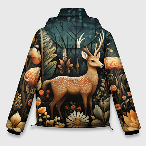 Мужская зимняя куртка Лесной олень в стиле фолк-арт / 3D-Черный – фото 2