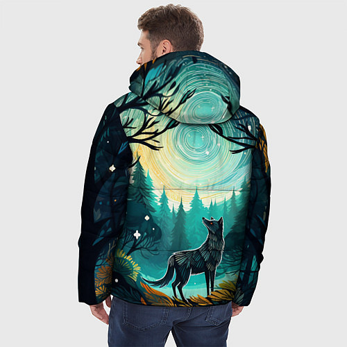 Мужская зимняя куртка Волк в ночном лесу фолк-арт / 3D-Светло-серый – фото 4