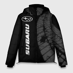 Куртка зимняя мужская Subaru speed на темном фоне со следами шин: по-вер, цвет: 3D-черный