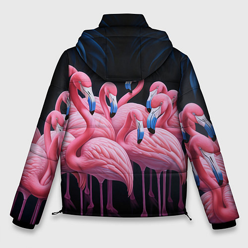 Мужская зимняя куртка Стая розовых фламинго в темноте / 3D-Черный – фото 2