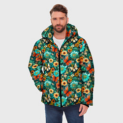 Куртка зимняя мужская Бабочки в цветах паттерн, цвет: 3D-черный — фото 2