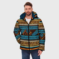 Куртка зимняя мужская Этнический рисунок в горизонтальную полоску, цвет: 3D-светло-серый — фото 2