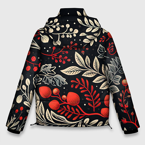 Мужская зимняя куртка Новогодние узоры и рябина / 3D-Красный – фото 2