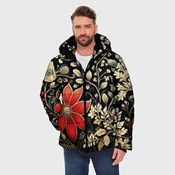 Куртка зимняя мужская Новогодние цветы и листья, цвет: 3D-черный — фото 2
