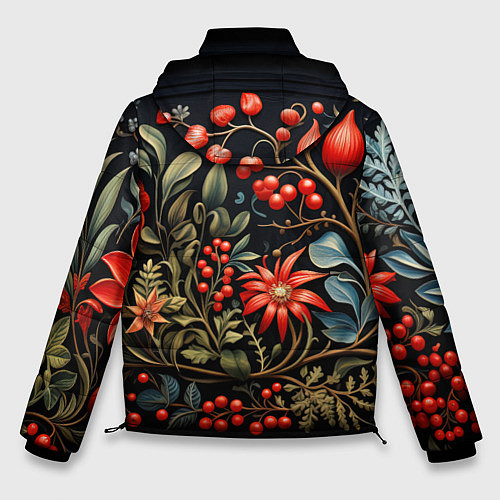 Мужская зимняя куртка Новогодние ягоды и цветы / 3D-Черный – фото 2