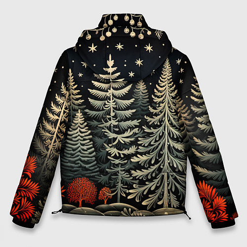 Мужская зимняя куртка Новогоднее настроение лес / 3D-Черный – фото 2
