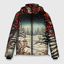 Куртка зимняя мужская Новый год природа, цвет: 3D-черный