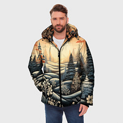 Куртка зимняя мужская Зимний предновогодний пейзаж, цвет: 3D-светло-серый — фото 2