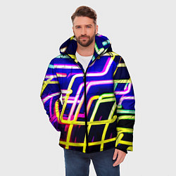 Куртка зимняя мужская Авангардный неоновый паттерн, цвет: 3D-светло-серый — фото 2