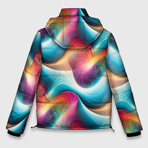 Мужская зимняя куртка Волнообразная разноцветная абстракция / 3D-Черный – фото 2