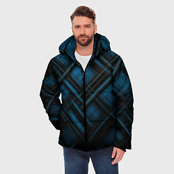 Куртка зимняя мужская Тёмно-синяя шотландская клетка, цвет: 3D-красный — фото 2