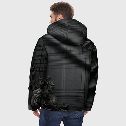 Мужская зимняя куртка Серо-черная шотландская клетка и цветы / 3D-Светло-серый – фото 4