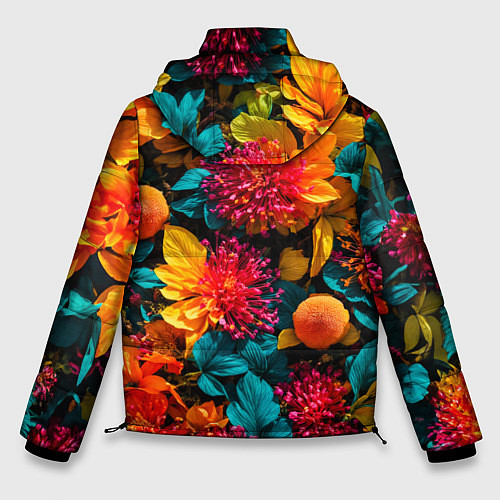 Мужская зимняя куртка Яркие шикарные цветы узор / 3D-Черный – фото 2