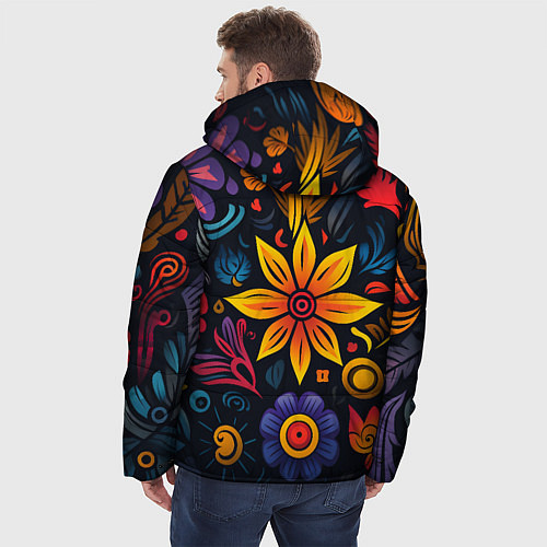 Мужская зимняя куртка Растительный узор в латино-американском стиле / 3D-Светло-серый – фото 4