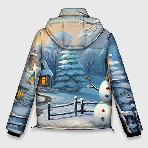Мужская зимняя куртка Новый год и снеговик / 3D-Черный – фото 2