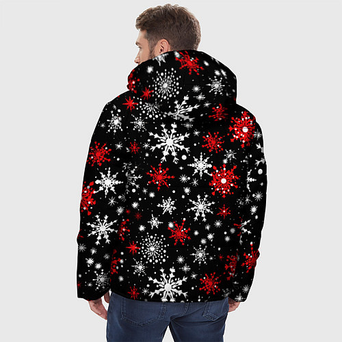 Мужская зимняя куртка Белые и красные снежинки на черном фоне - нейросет / 3D-Светло-серый – фото 4