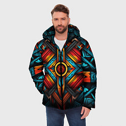 Куртка зимняя мужская Симметричный геометрический узор в этническом стил, цвет: 3D-черный — фото 2
