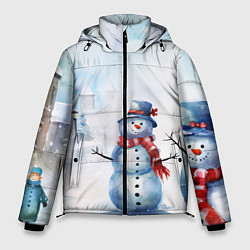 Куртка зимняя мужская Новогодний день со снеговиком, цвет: 3D-черный