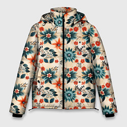 Куртка зимняя мужская Цветочный узор паттерн, цвет: 3D-черный