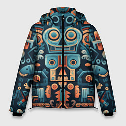 Куртка зимняя мужская Симметричный абстрактный паттерн в ацтекском стиле, цвет: 3D-светло-серый