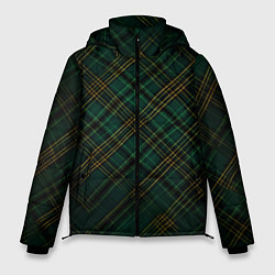 Куртка зимняя мужская Тёмно-зелёная диагональная клетка в шотландском ст, цвет: 3D-красный