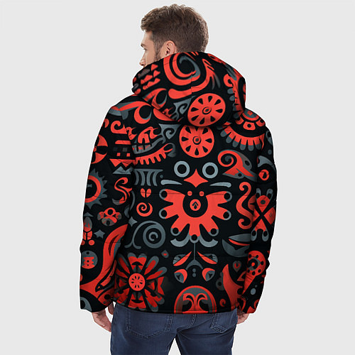 Мужская зимняя куртка Красно-черный узор в славянском стиле / 3D-Светло-серый – фото 4
