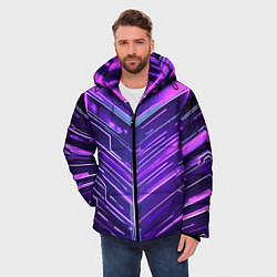Куртка зимняя мужская Фиолетовые неон полосы киберпанк, цвет: 3D-красный — фото 2